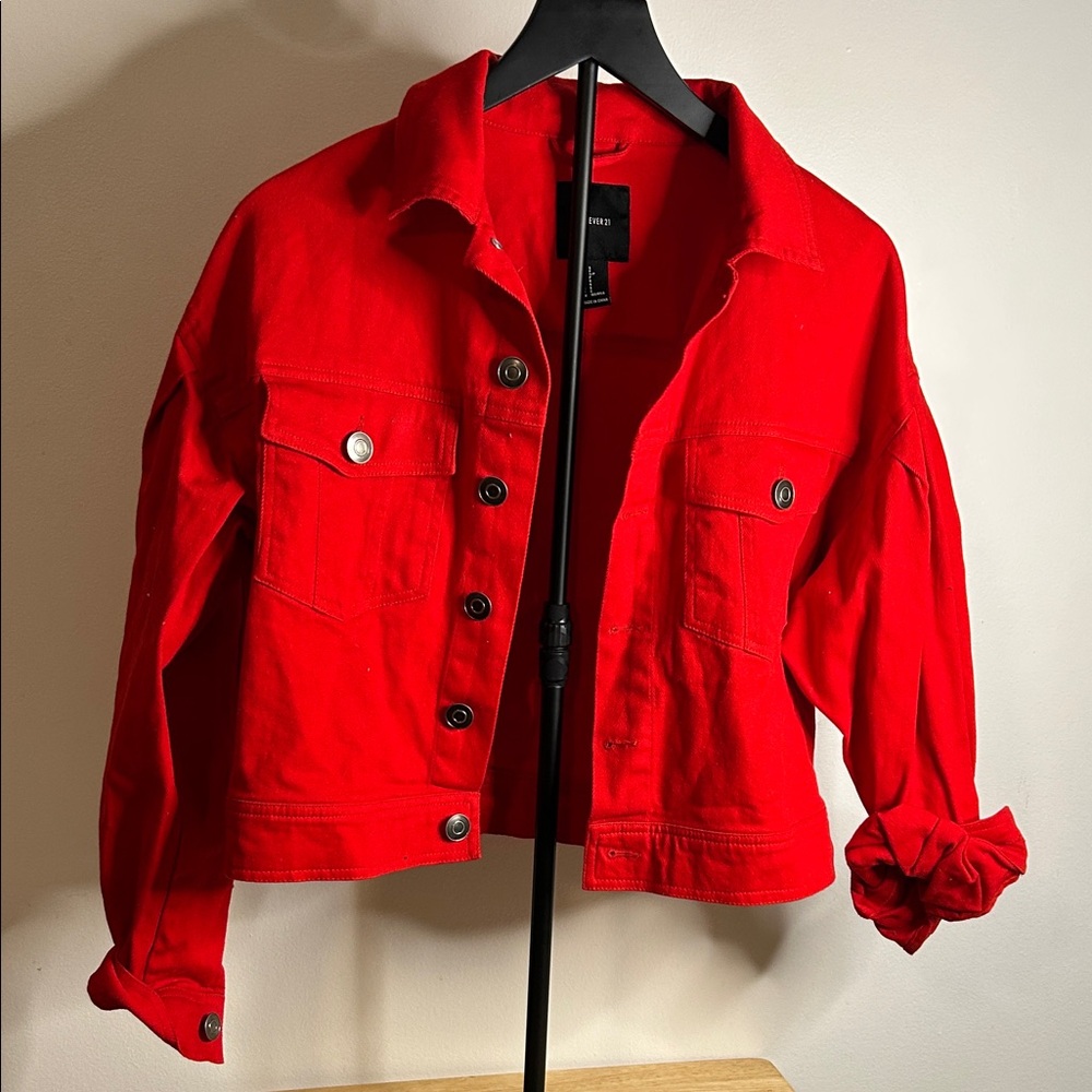 Forever 21 Vibrant Red Jean Jacket